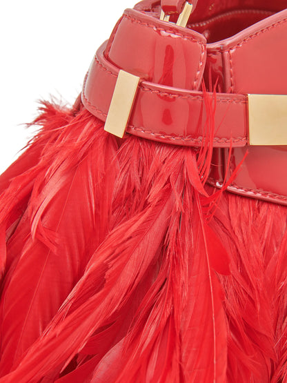 FERRAGAMO Gancini Feather-Trimmed Leather Shoulder Bag