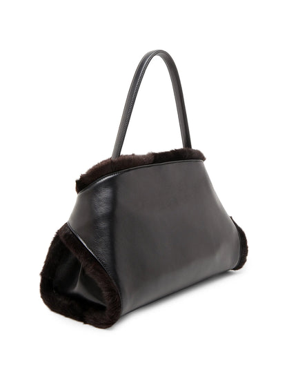 FERRAGAMO Medium Hug Leather & Shearling Tote Bag