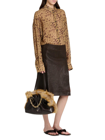FERRAGAMO Medium Soft Leather & Shearling Tote Bag