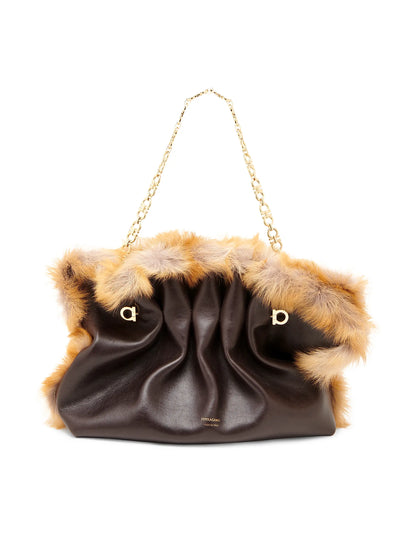 FERRAGAMO Medium Soft Leather & Shearling Tote Bag