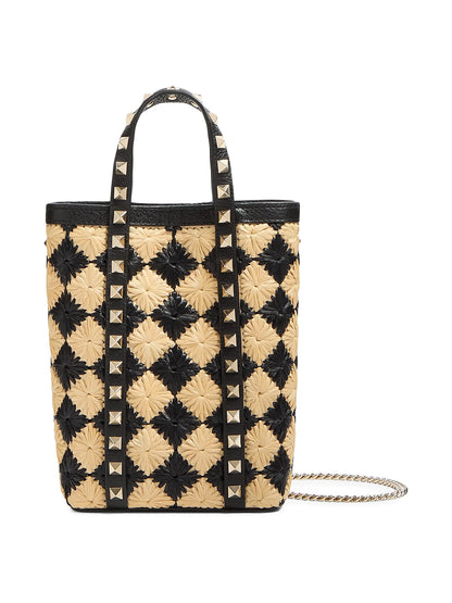 Valentino Garavani Mini Tote With Synthetic Raffia Embroidered Rockstud Chain