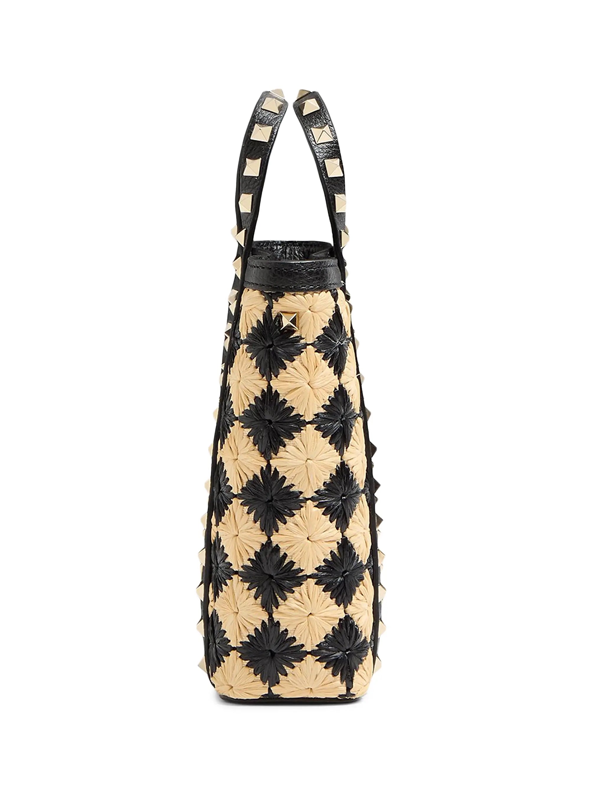 Valentino Garavani Mini Tote With Synthetic Raffia Embroidered Rockstud Chain