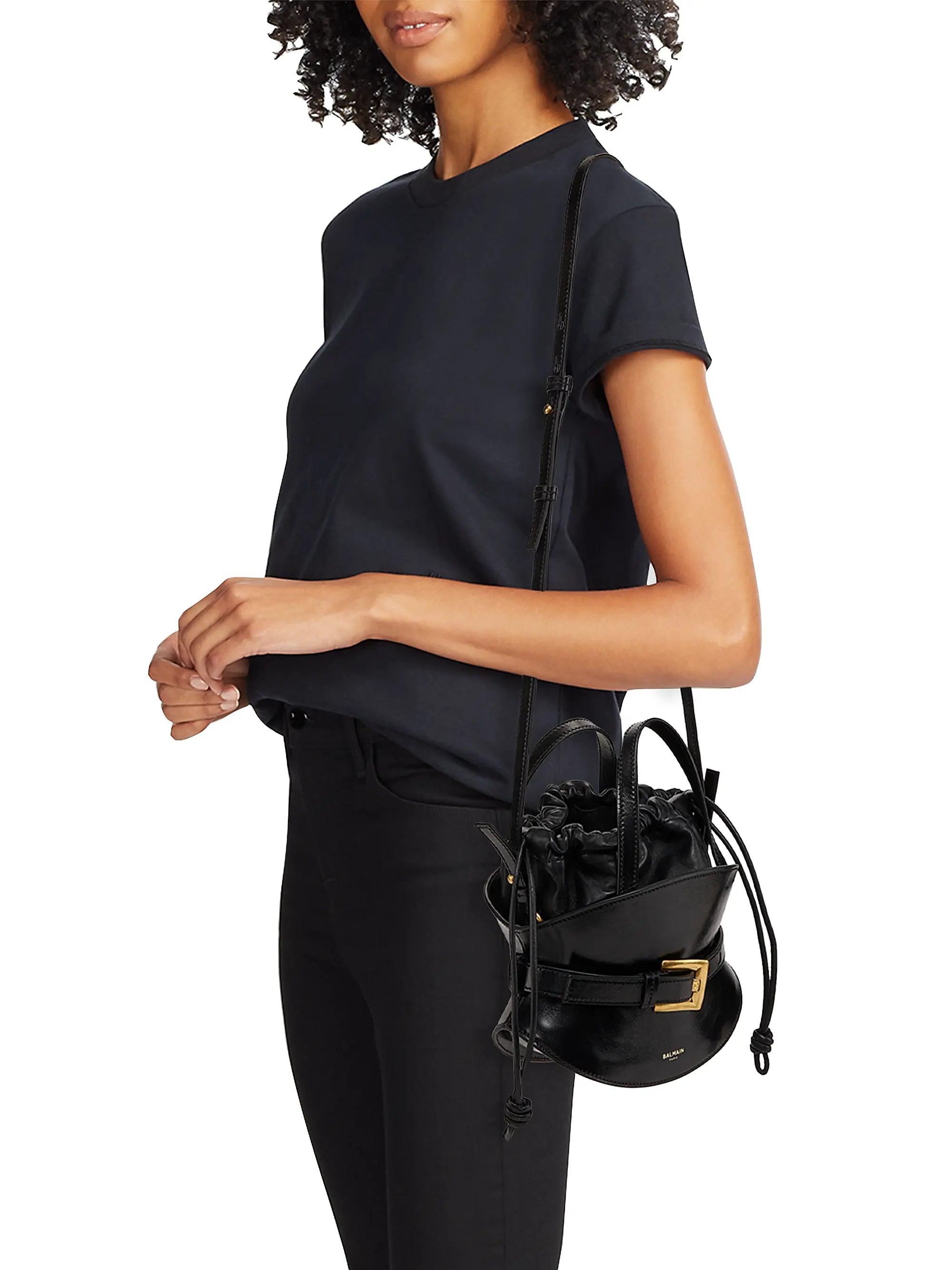 Balmain Mini Shuffle Leather Top Handle Bag