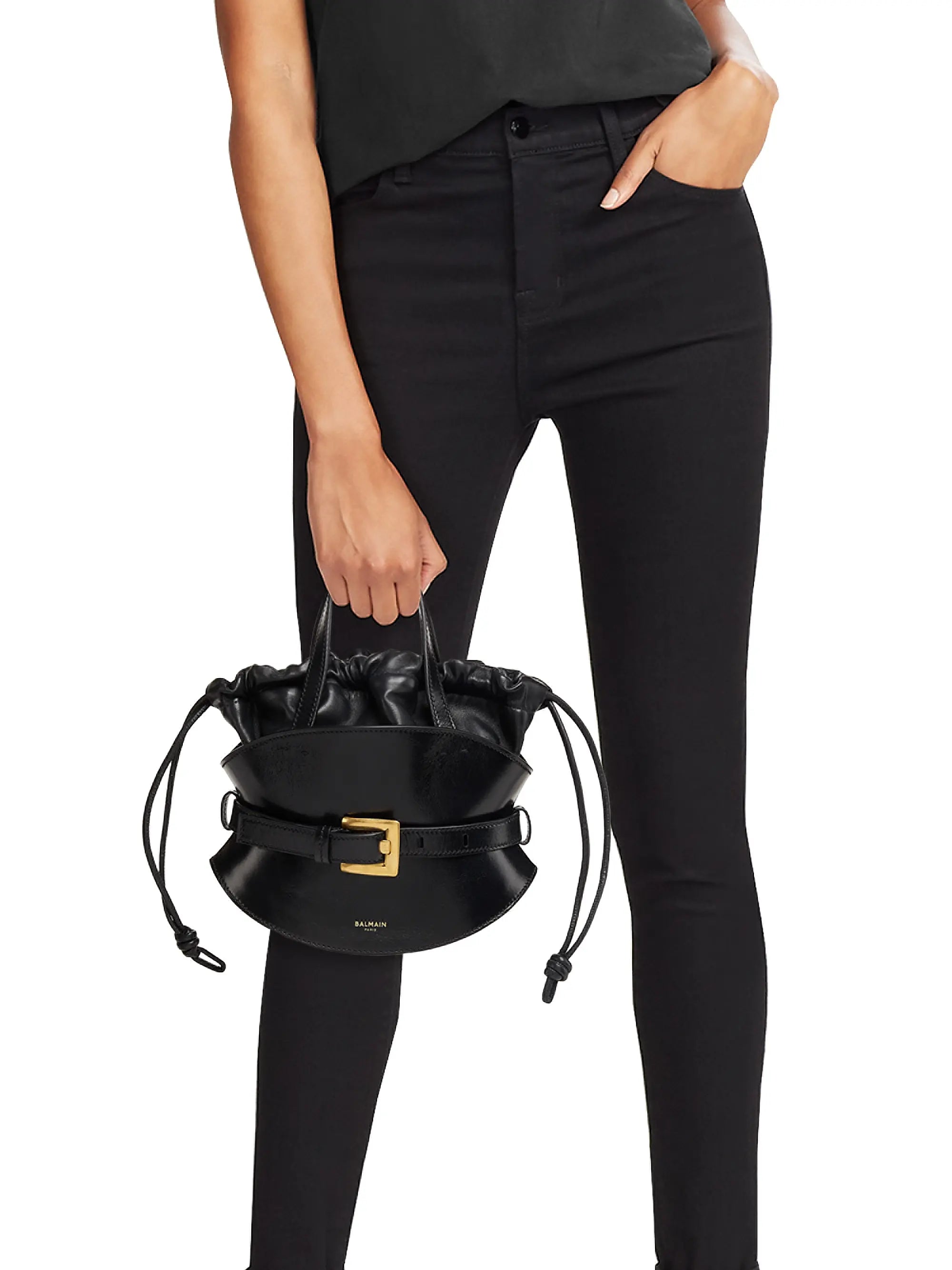 Balmain Mini Shuffle Leather Top Handle Bag