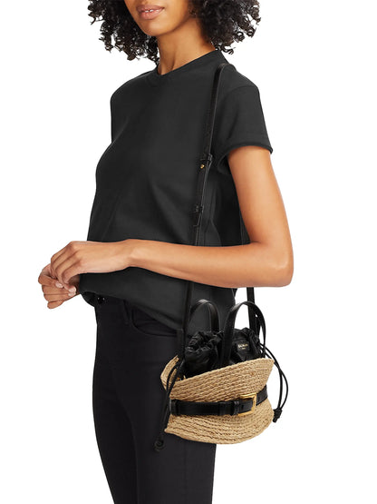 Balmain Mini Shuffle Raffia & Leather Top Handle Bag