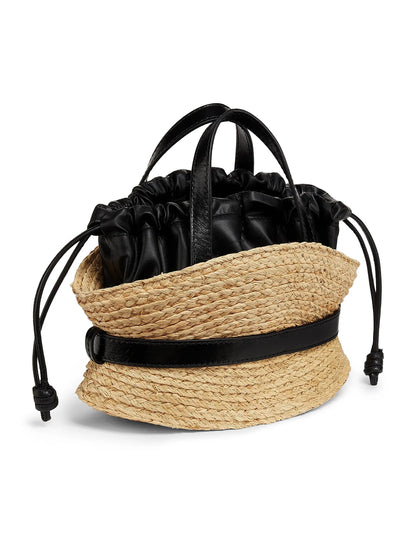 Balmain Mini Shuffle Raffia & Leather Top Handle Bag
