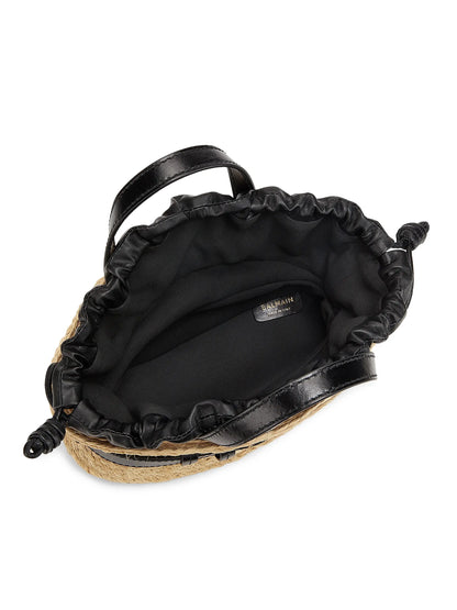 Balmain Mini Shuffle Raffia & Leather Top Handle Bag