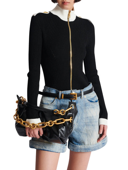 Balmain Medium Sync Chain-Link & Leather Shoulder Bag