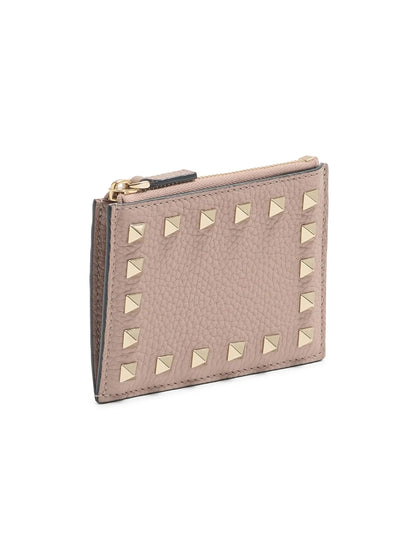 Valentino Garavani Rockstud Grainy Calfskin Cardholder with Zipper