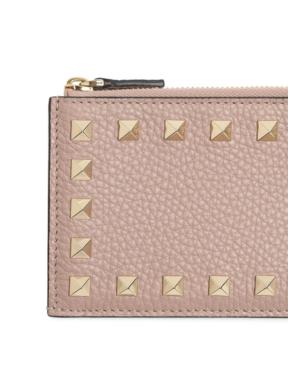 Valentino Garavani Rockstud Grainy Calfskin Cardholder with Zipper