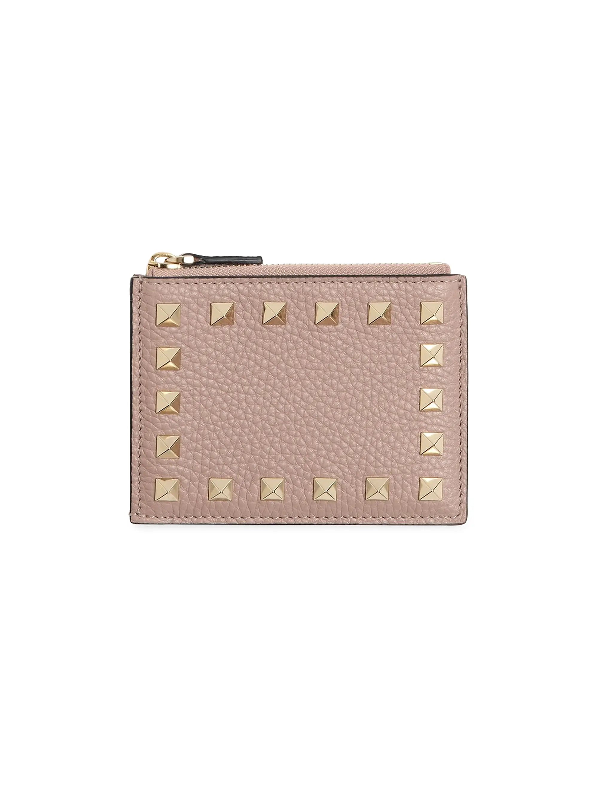 Valentino Garavani Rockstud Grainy Calfskin Cardholder with Zipper