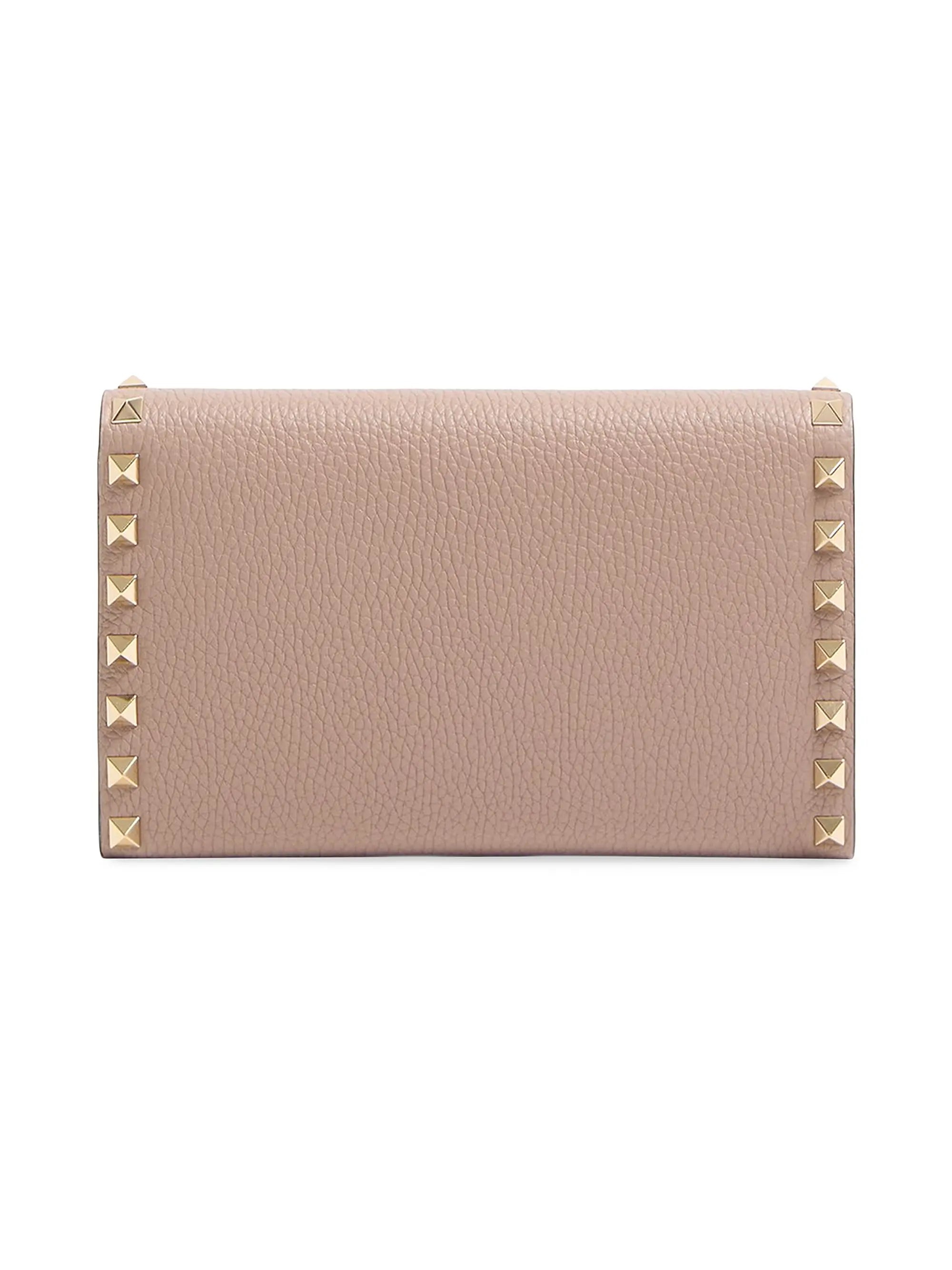 Valentino Garavani Rockstud Wallet with Chain in Grainy Calfskin