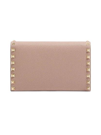 Valentino Garavani Rockstud Wallet with Chain in Grainy Calfskin