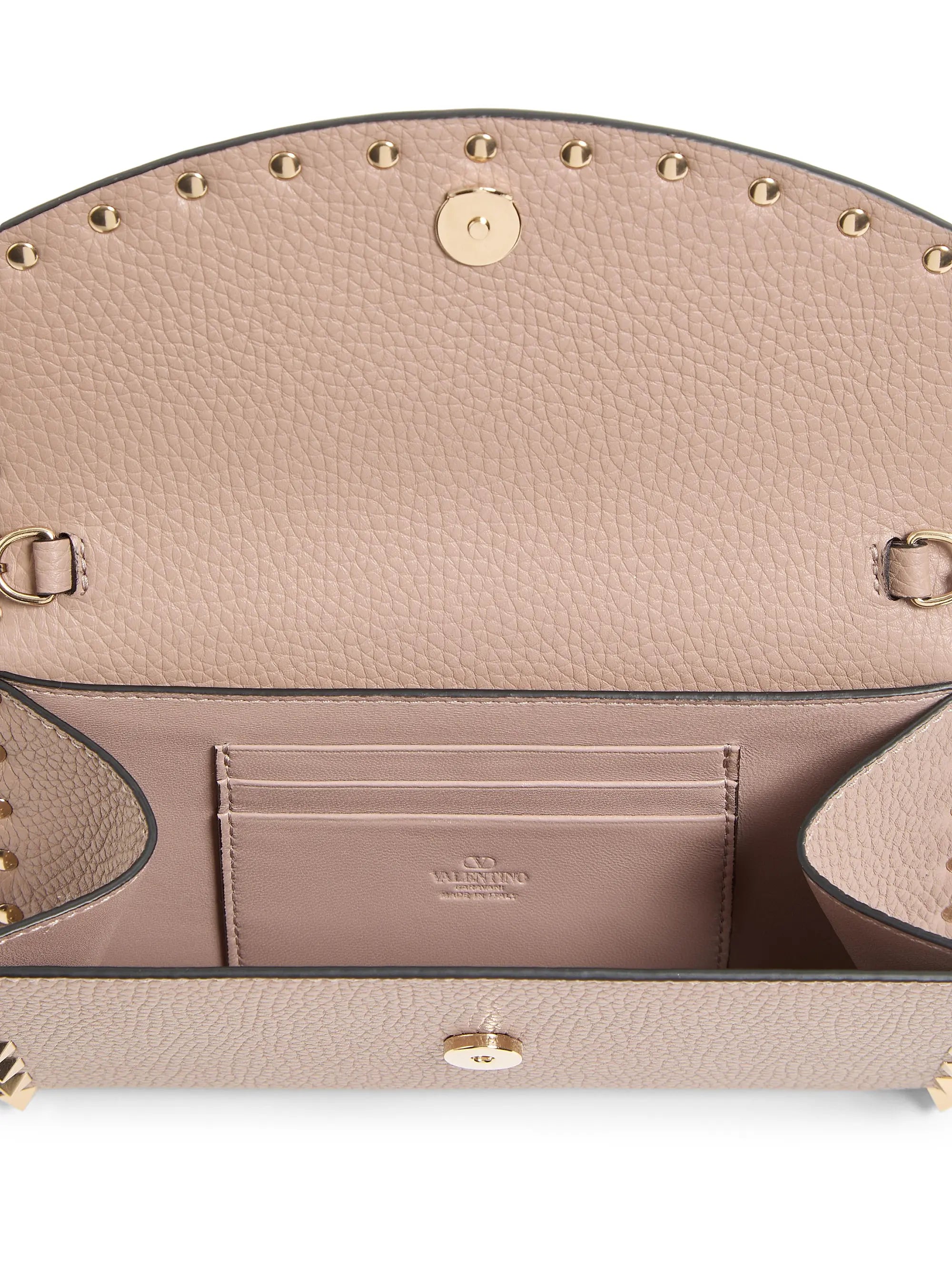 Valentino Garavani Rockstud Wallet with Chain in Grainy Calfskin