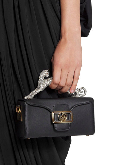 Lanvin Nano Pencil Cat Top Handle Bag in Leather and Rhinestone