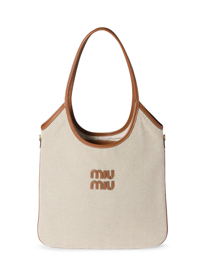 Miu Miu Ivy Canvas and Leather Tote Bag
