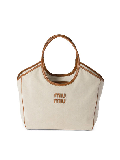 Miu Miu Ivy Canvas and Leather Tote Bag