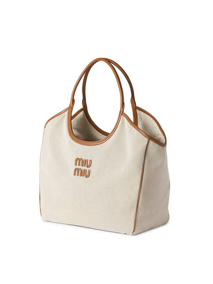 Miu Miu Ivy Canvas and Leather Tote Bag