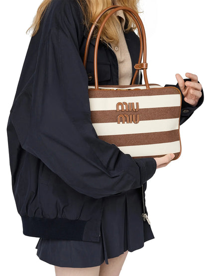 Miu Miu Beau Canvas and Leather Shoulder Bag