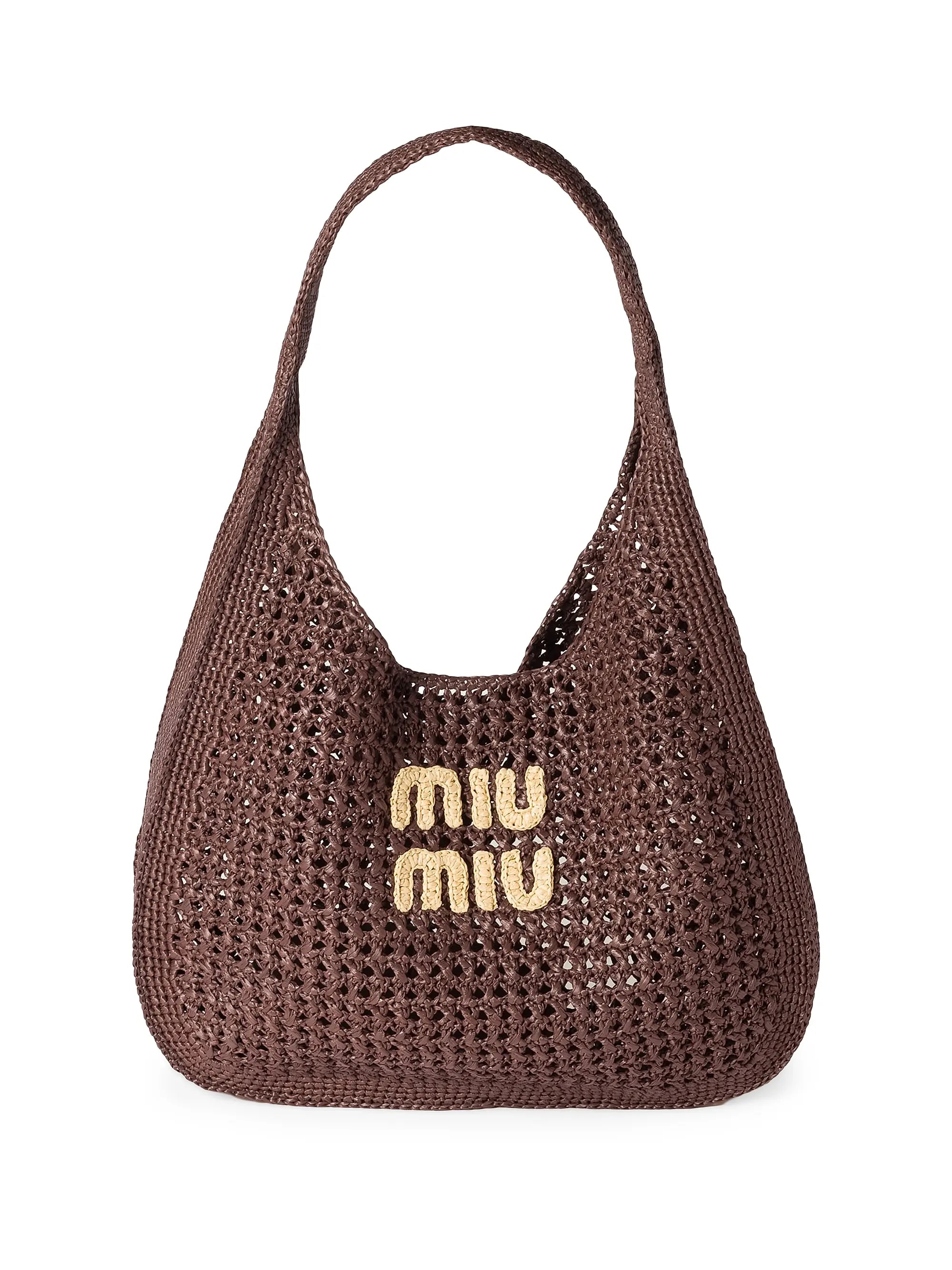 Miu Miu Raffia-Effect Woven Hobo Bag