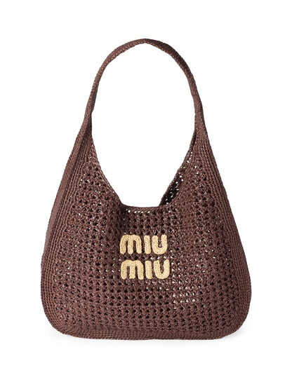 Miu Miu Raffia-Effect Woven Hobo Bag