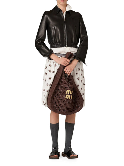 Miu Miu Raffia-Effect Woven Hobo Bag