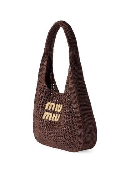 Miu Miu Raffia-Effect Woven Hobo Bag