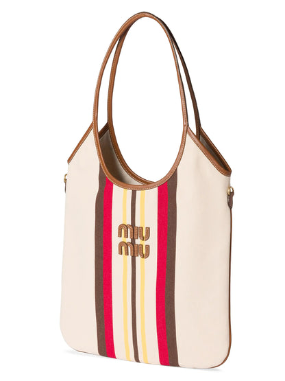 Miu Miu Ivy Canvas and Leather Tote Bag