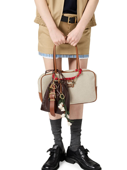 Miu Miu Beau Canvas and Leather Top Handle Bag