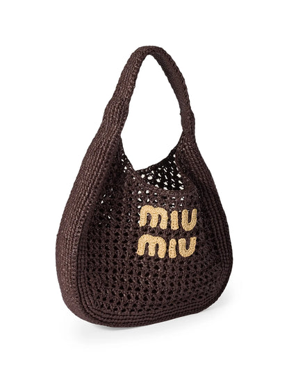 Miu Miu Raffia-Effect Woven Hobo Bag