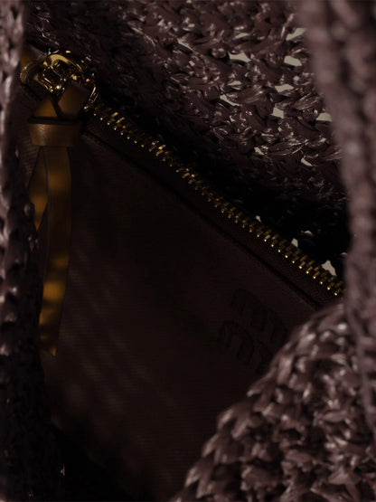 Miu Miu Raffia-Effect Woven Hobo Bag
