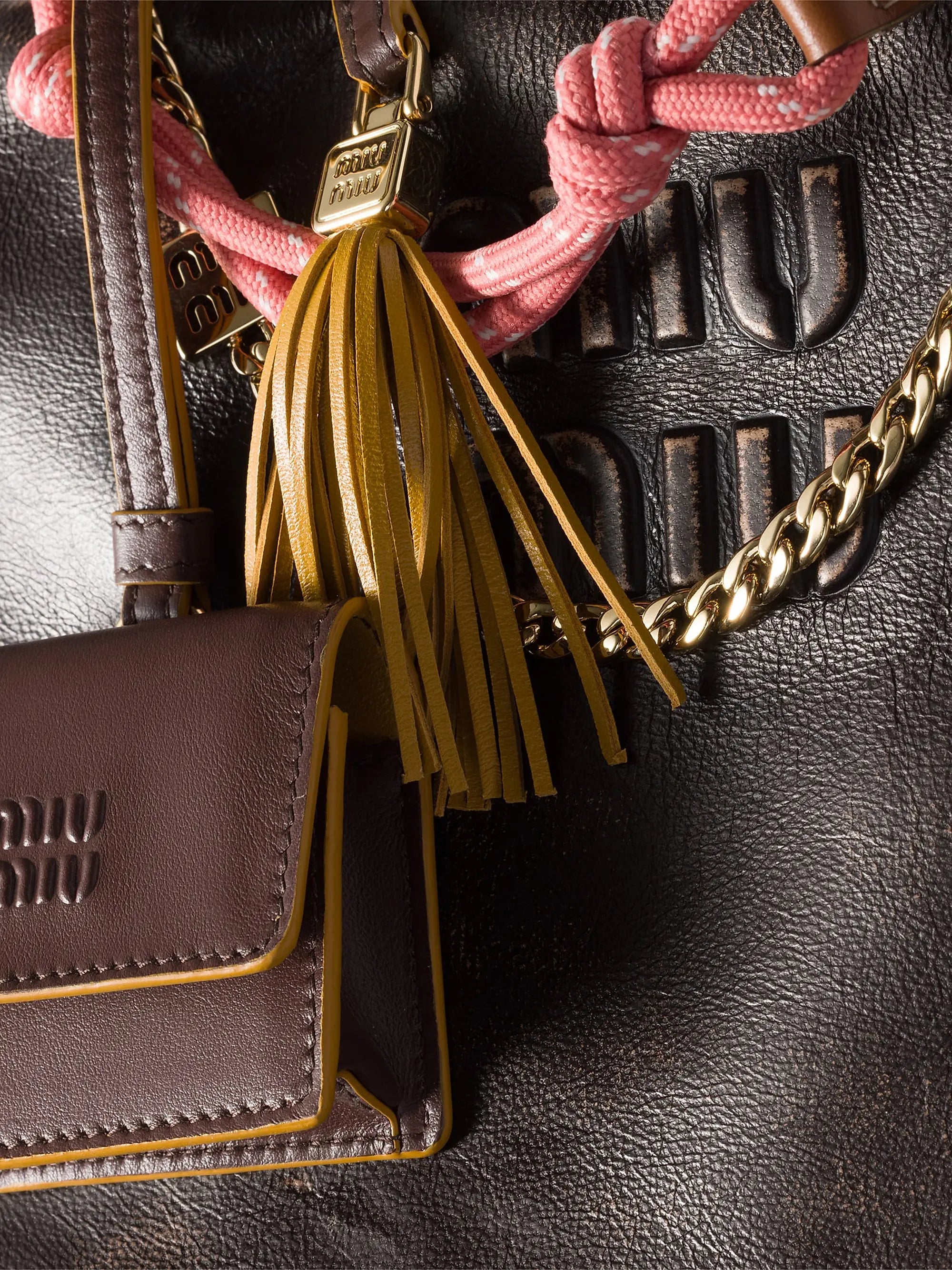Miu Miu Leather, Cord, and Metal Trick Bag Accessory