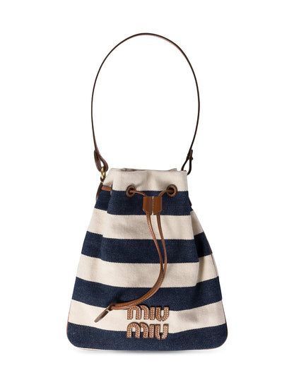 Miu Miu Striped Fabric Drawstring Top Handle Bag