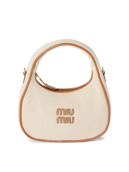 Miu Miu Wander Canvas and Leather Hobo Bag