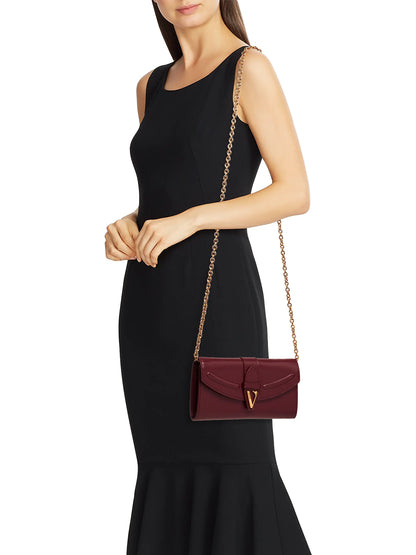 Versace V-Logo Leather Wallet-On-Chain Bag