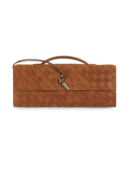 Bottega Veneta Andiamo Intrecciato Suede Top-Handle Clutch