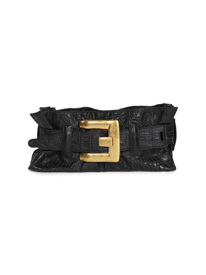Balmain Mini Anthem Croc-Embossed Leather Shoulder Bag