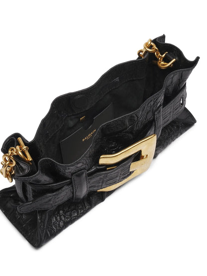 Balmain Mini Anthem Croc-Embossed Leather Shoulder Bag