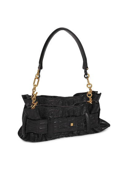 Balmain Mini Anthem Croc-Embossed Leather Shoulder Bag
