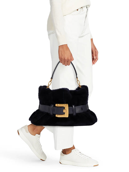 Balmain Medium Anthem Buckled Shearling Tote Bag