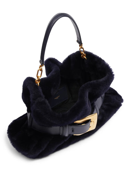 Balmain Medium Anthem Buckled Shearling Tote Bag