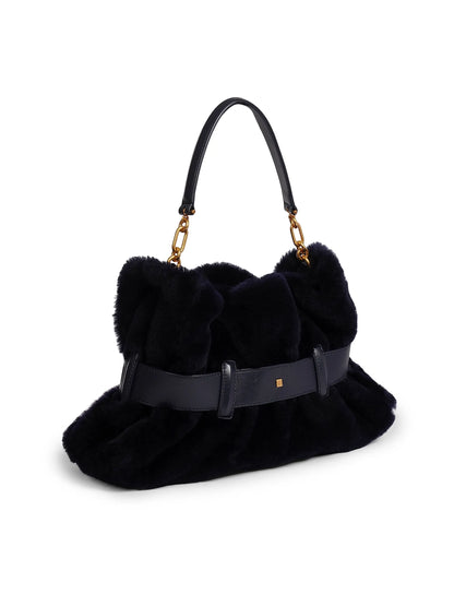Balmain Medium Anthem Buckled Shearling Tote Bag