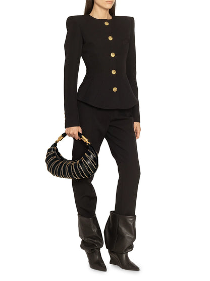 Balmain Medium Ebene Leather Top Handle Bag