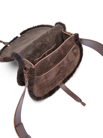 Chloé Marcie Shearling-Trim Suede Crossbody Bag