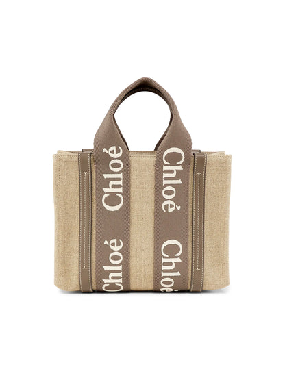 Chloé Woody Logo-Strap Linen Tote Bag