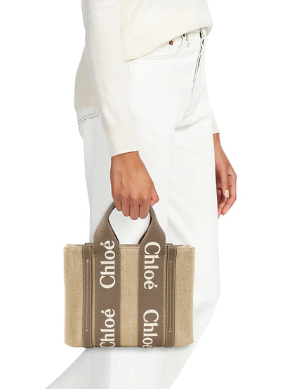 Chloé Woody Logo-Strap Linen Tote Bag