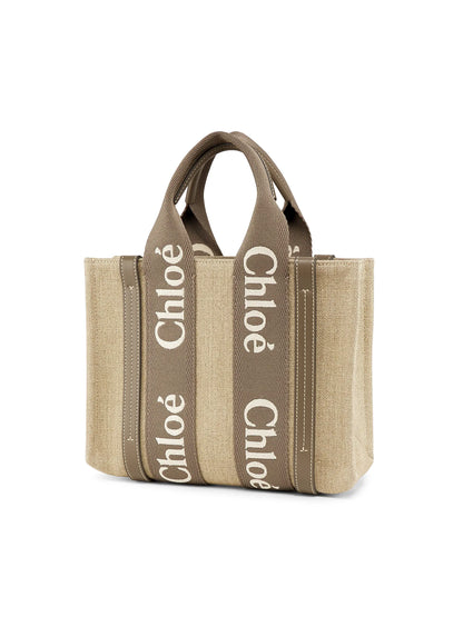 Chloé Woody Logo-Strap Linen Tote Bag