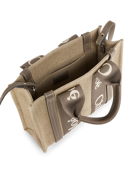 Chloé Woody Logo-Strap Linen Tote Bag