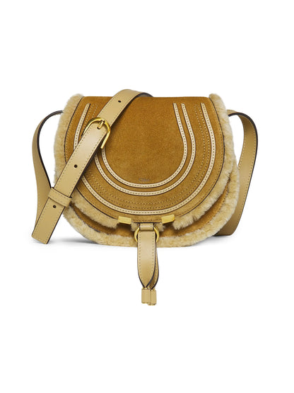 Chloé Small Marcie Shearling-Trimmed Suede Saddle Bag