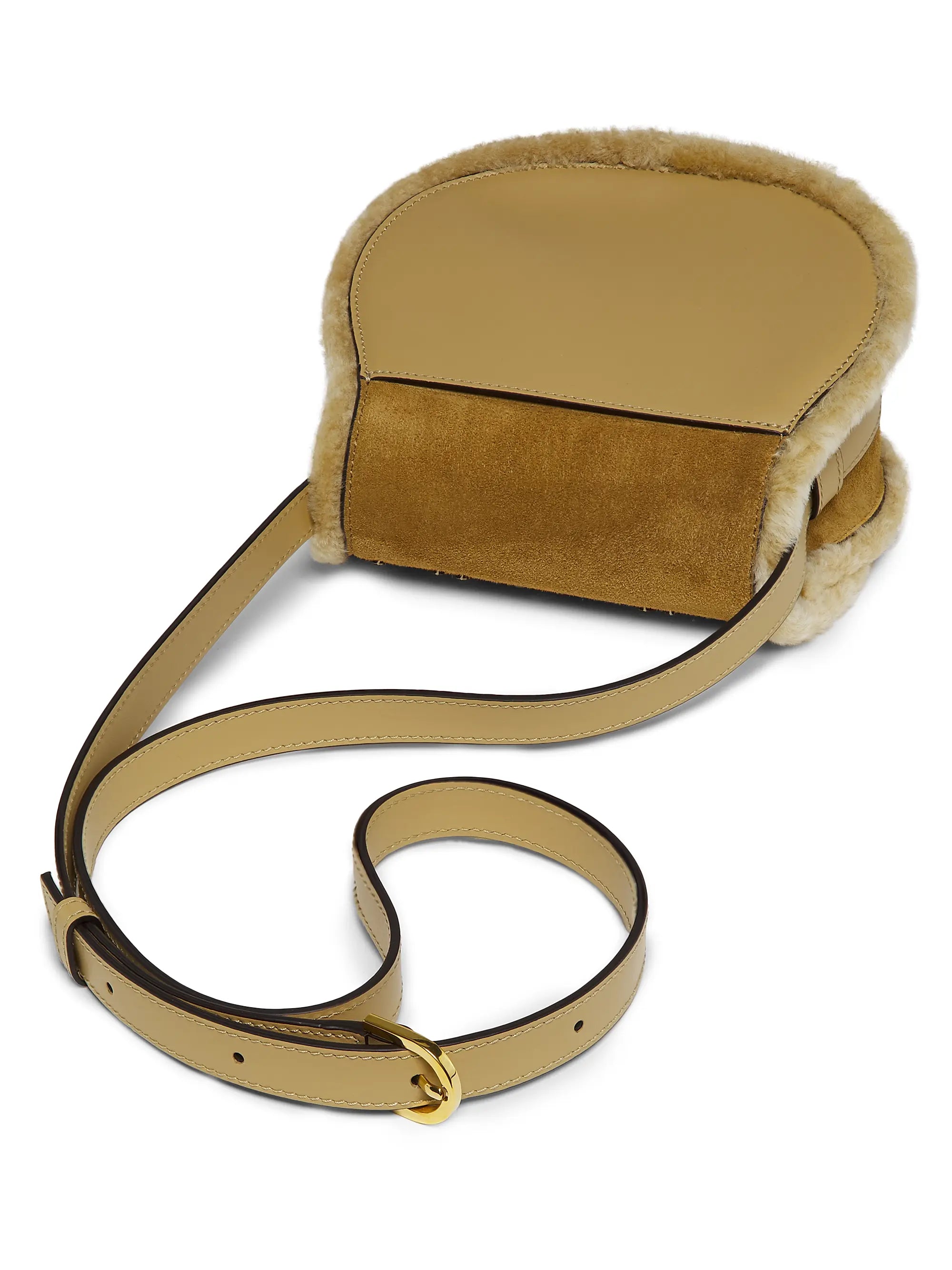 Chloé Small Marcie Shearling-Trimmed Suede Saddle Bag